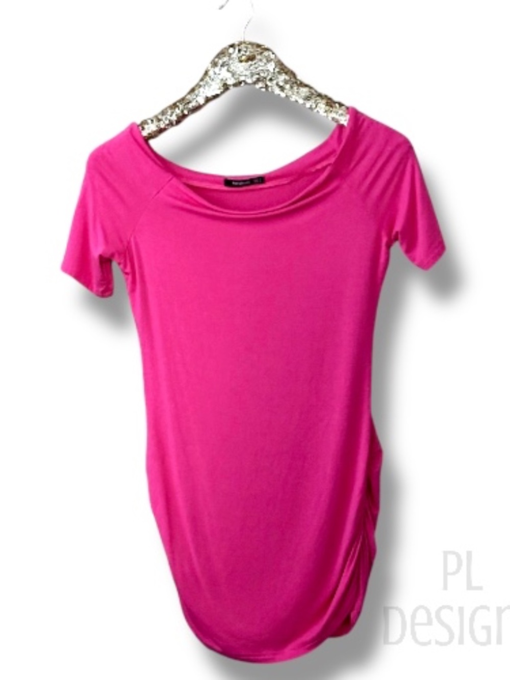 PattyBoutik Knit Top Scoop Neck Short Sleeve Hot Pink